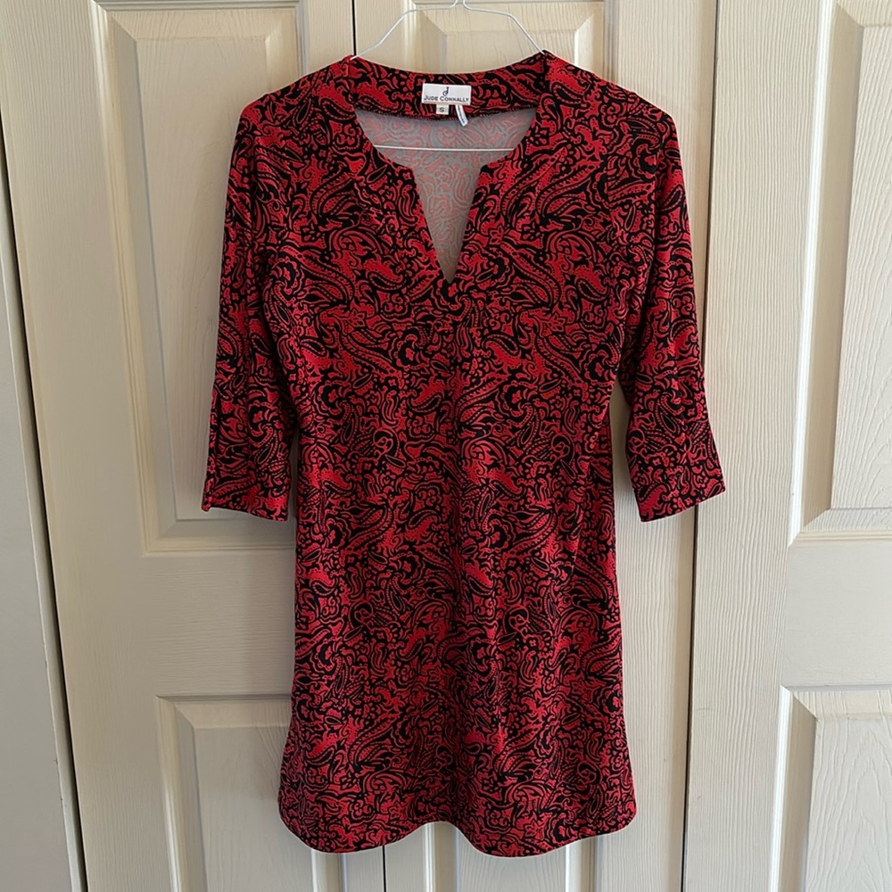 Red and Black Jude Connally 3/4 Sleeve Dress
